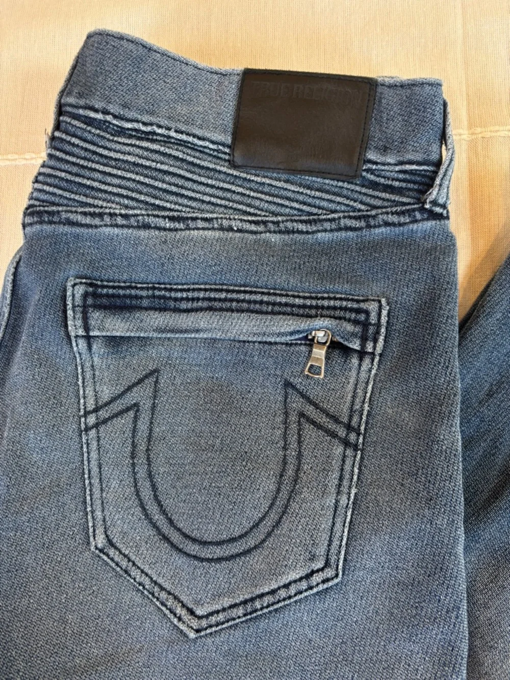 True Religion Rocco Moto Relaxed Skinny Jeans Blue Denim Men’s Size 32